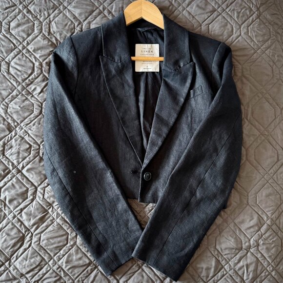 ABERCROMBIE & FITCH 100% LINEN BLACK CROPPED BLAZER Size Small - Picture 4 of 4